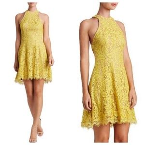 Dress The Population Yellow Lace Halter Mini Dress